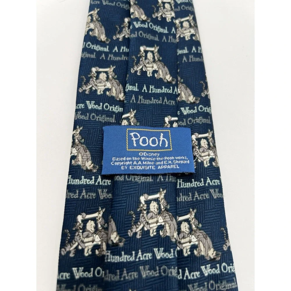 Disney Winnie the Pooh Tigger Eeyore 100 Acre Wood Blue Neck Tie Korea